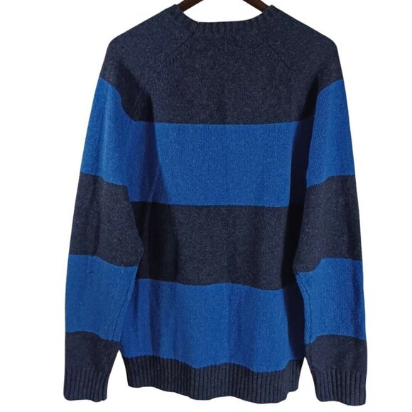Old Navy Wool Rugby Striped Men's Sz L Long Sleeve Casual Warm Blue Grey Sweater - Picture 7 of 10